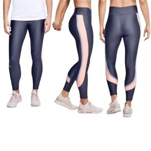 UNDER ARMOUR WOMEN'S HEATGEAR SRTIPE ANKLE CROP BLUE/PEACH SIZE XS #1359341-NWT